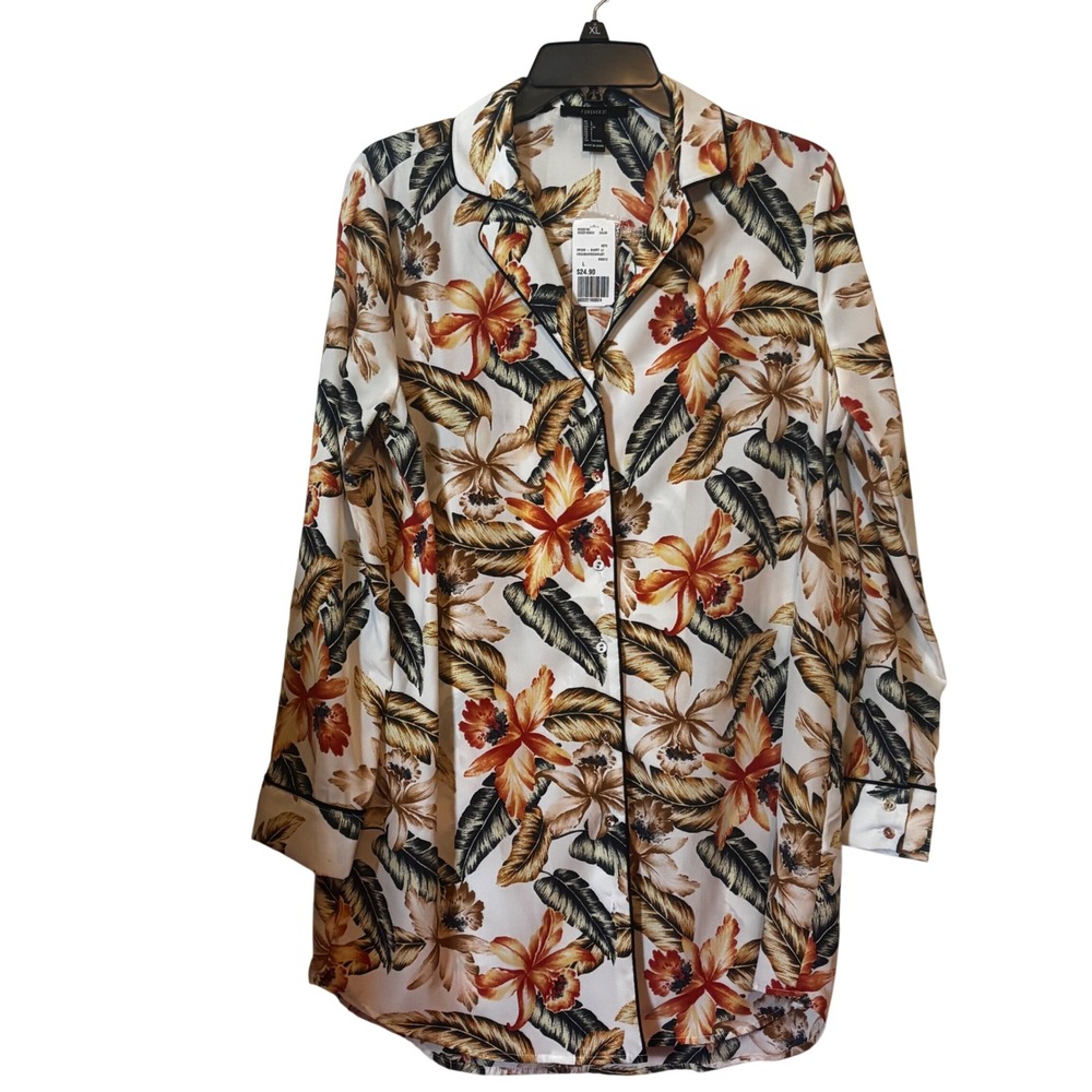 Forever 21 Women's Shirt Dress Large NWT Floral Print‎ Long Sleeves